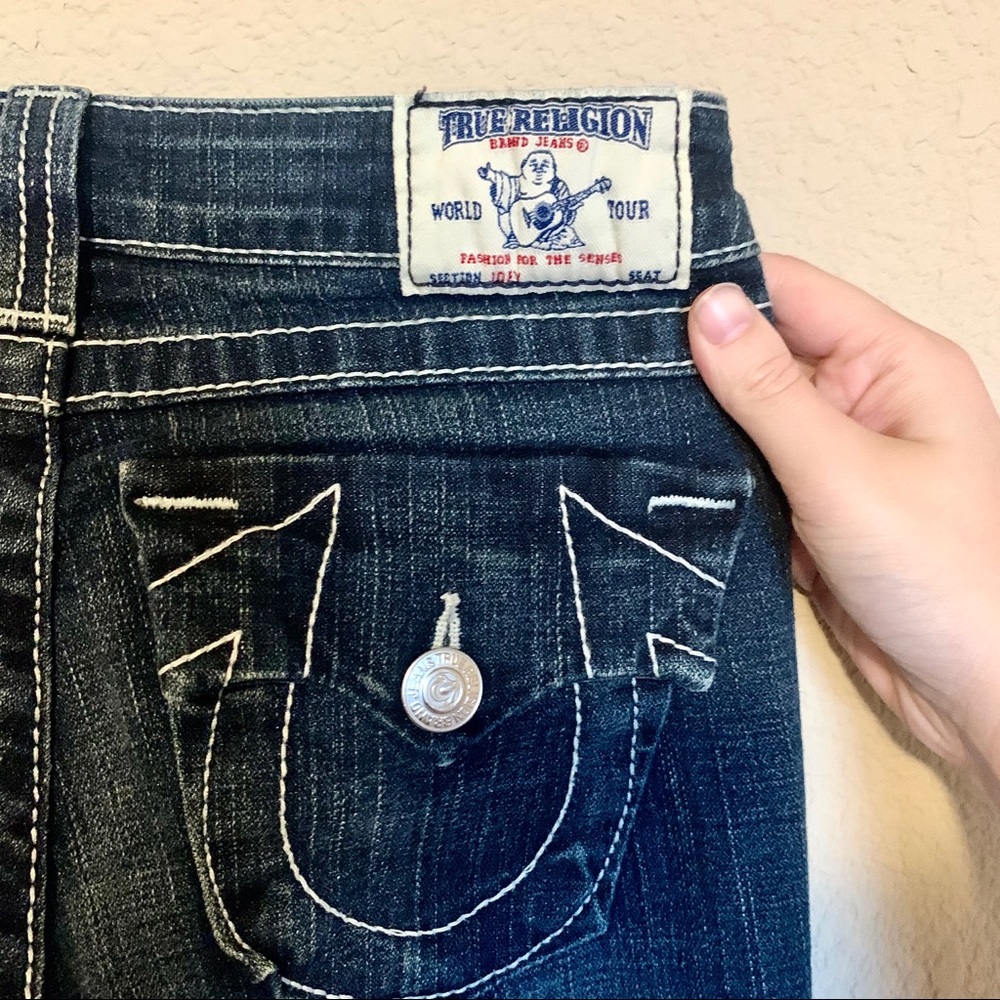 Dark Wash Contrast Stitching True Religion Jeans